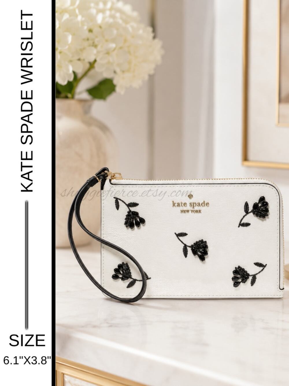 MSRP $184 ✨ Kate Spade New York Lucy Beaded Floral Leather Card Holder Wristlet✨
